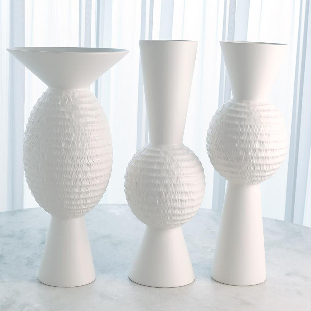 Global Views Wide Chiseled Orb Matte White Vase