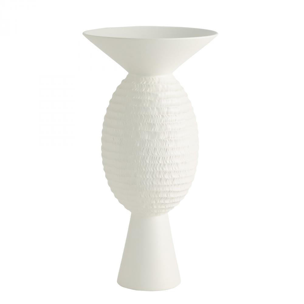 Global Views Wide Chiseled Orb Matte White Vase