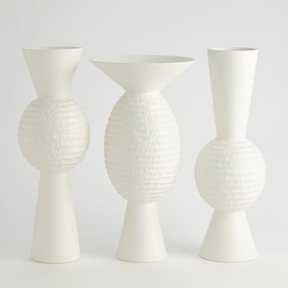 Global Views Wide Chiseled Orb Matte White Vase