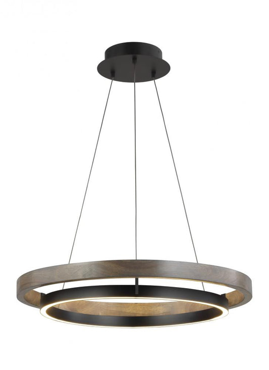 Visual Comfort Modern Grace Chandelier Matte Black, Weathered Oak