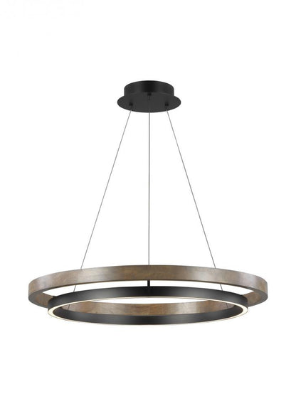 Visual Comfort Modern Grace Chandelier Matte Black, Weathered Oak