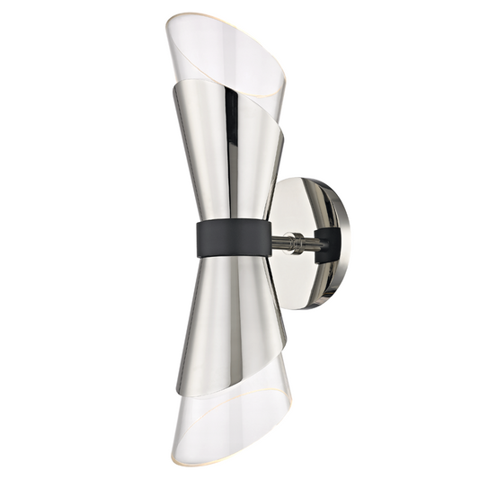Mitzi by Hudson Valley Lighting Angie Wall Sconce Polished Nickel, Black