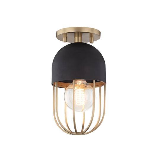 Mitzi by Hudson Valley Lighting Haley Flush Mount Aged Brass, Black