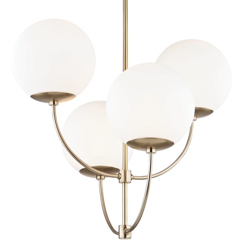 Mitzi by Hudson Valley Lighting Carrie Chandelier, 4-Light, Aged Brass, White Glass Shade, 29.75"W (H160804-AGB 608QCUN) Brass, Antique Brass, Aged Brass