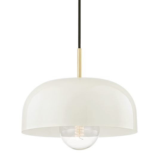 Mitzi by Hudson Valley Lighting Avery Pendant, 1-Light, Large, Antique Aged Brass, Cream, Cream Aluminum Shade, 14"W (H199701L-AGB/CR 608QEQ1) Aged Brass, Black, Cream