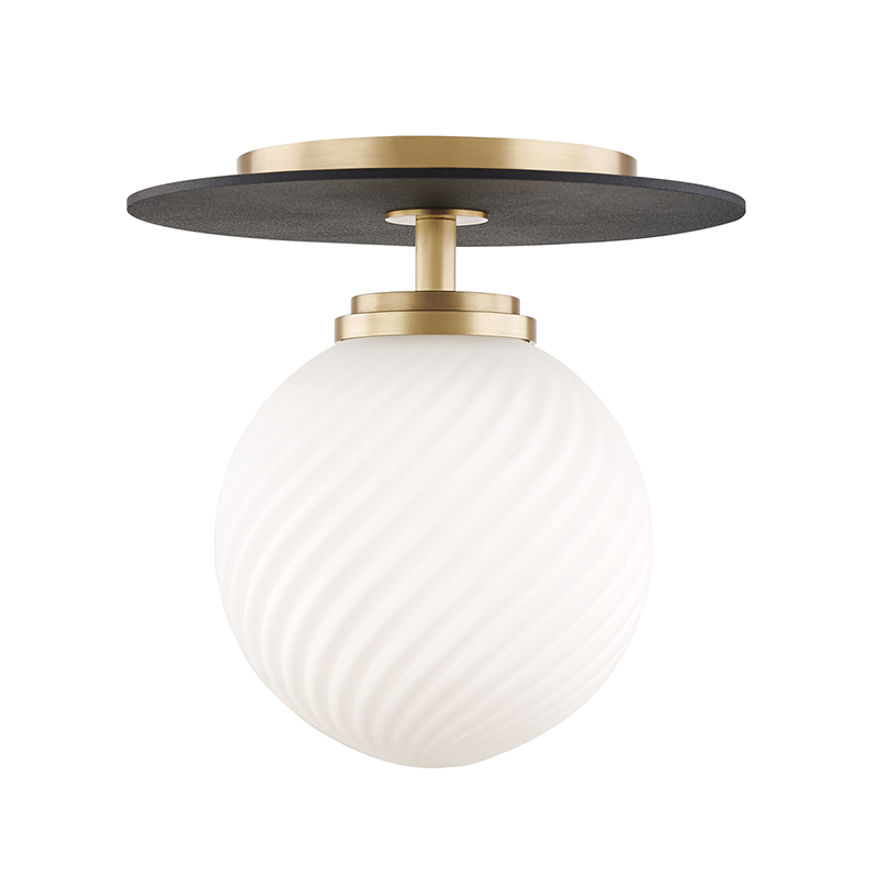 Mitzi by Hudson Valley Lighting Ellis Flush Mount Aged Brass, Black