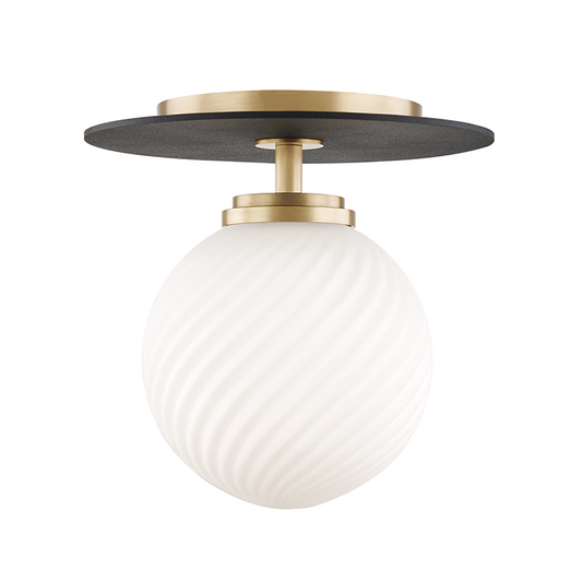 Mitzi by Hudson Valley Lighting Ellis Flush Mount Aged Brass, Black