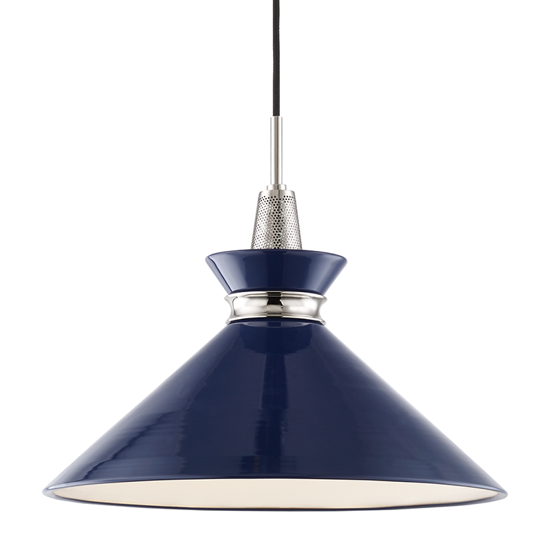 Mitzi by Hudson Valley Lighting Kiki Large Pendant Polished Nickel, Navy