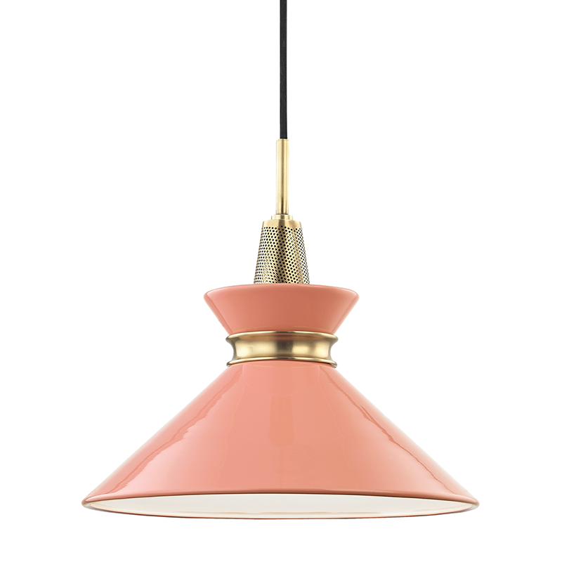 Mitzi by Hudson Valley Lighting Kiki Small Pendant Aged Brass, Pink