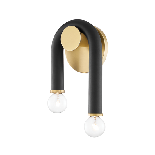 Mitzi by Hudson Valley Lighting Whit Wall Sconce Aged Brass, Black