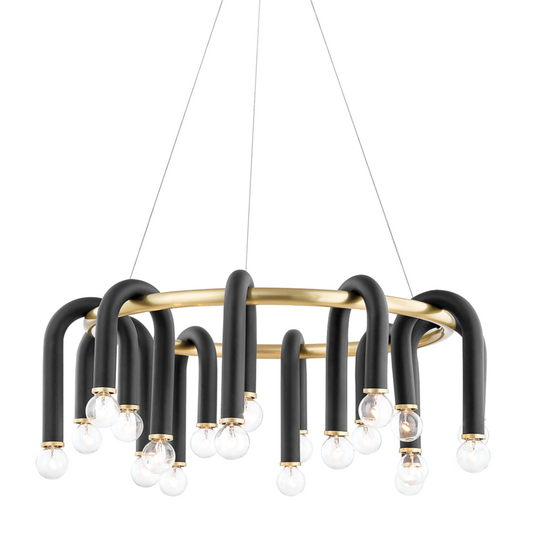 Mitzi by Hudson Valley Lighting Whit Chandelier Aged Brass, Black