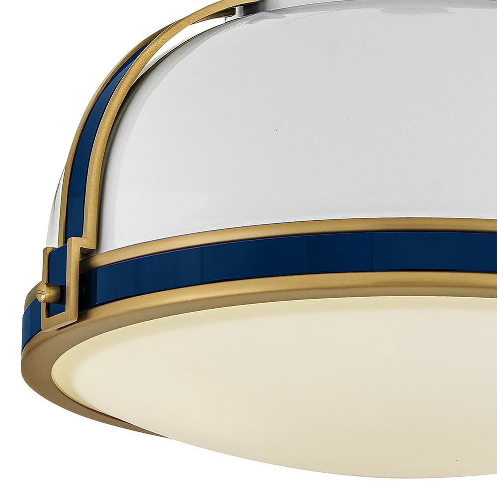 Hinkley Barton Medium Flush Mount Gloss White, Lacquered Brass, Vivid Navy 14.25"W x 8.5"H x 14.25"L