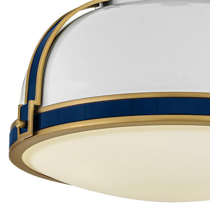 Hinkley Barton Medium Flush Mount Gloss White, Lacquered Brass, Vivid Navy 14.25"W x 8.5"H x 14.25"L