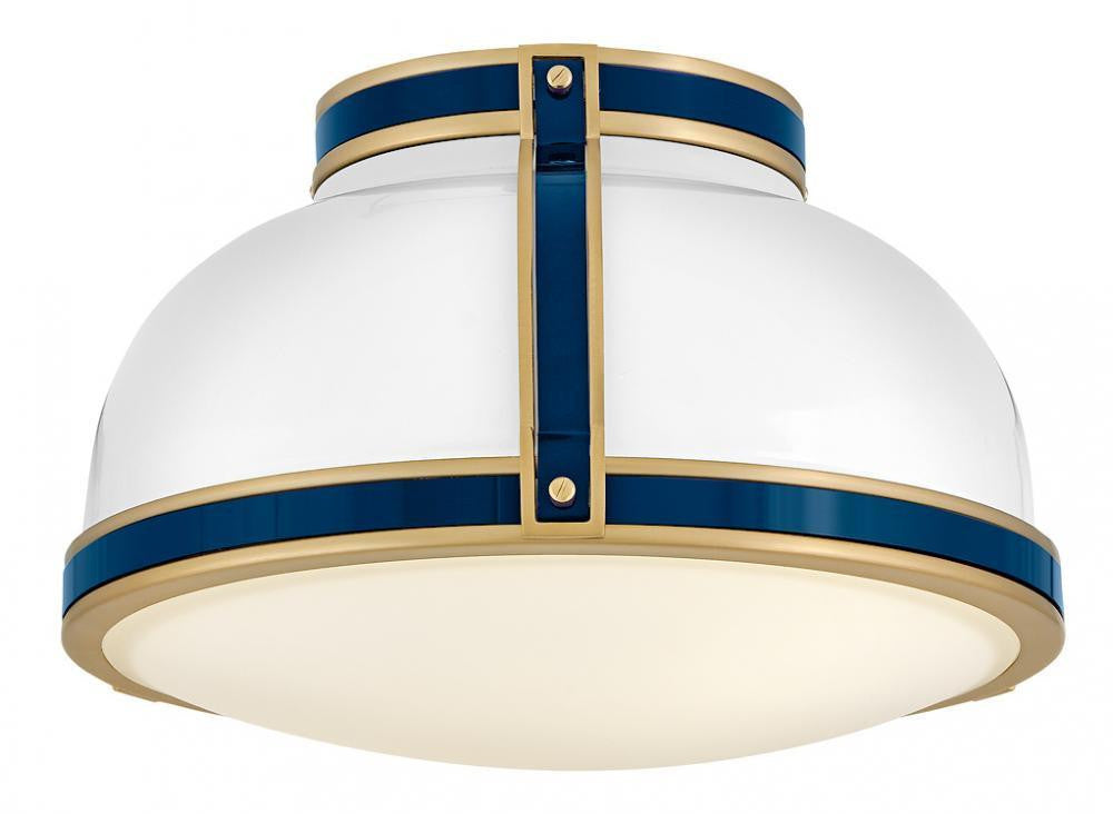 Hinkley Barton Medium Flush Mount Gloss White, Lacquered Brass, Vivid Navy 14.25"W x 8.5"H x 14.25"L