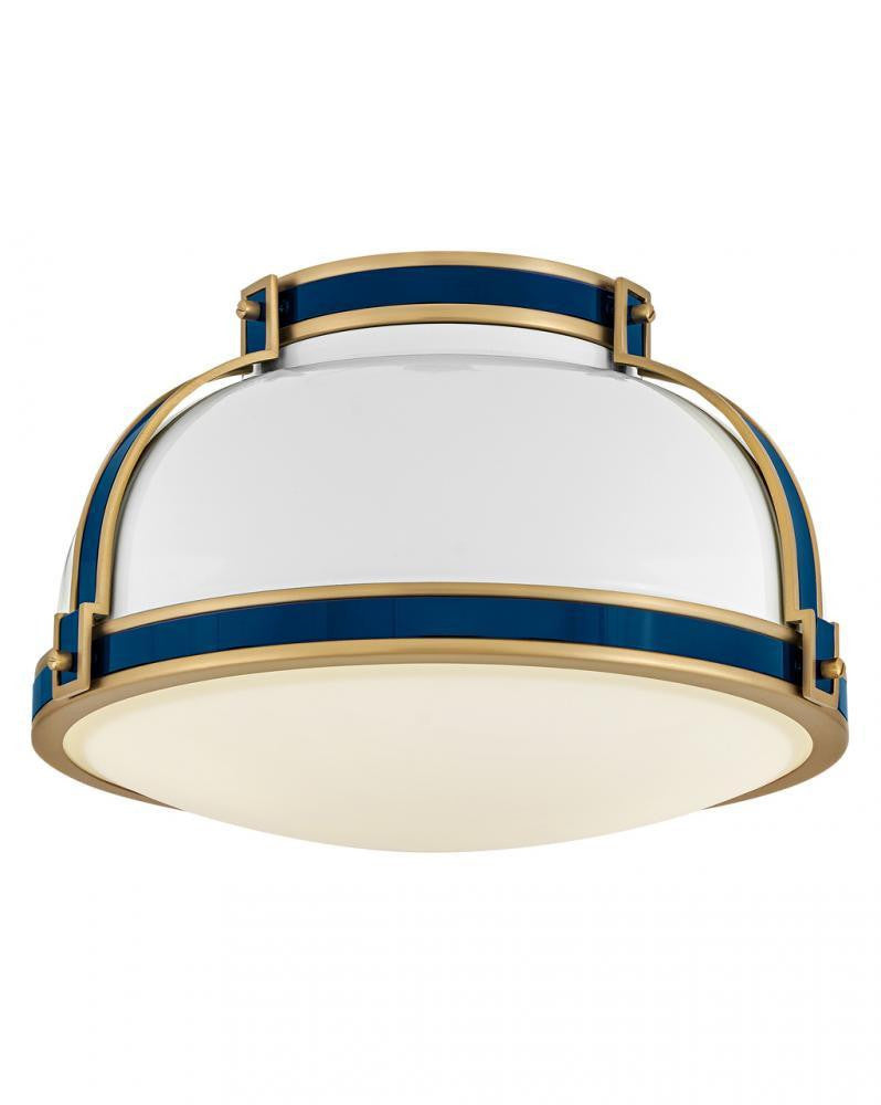 Hinkley Barton Medium Flush Mount Gloss White, Lacquered Brass, Vivid Navy 14.25"W x 8.5"H x 14.25"L