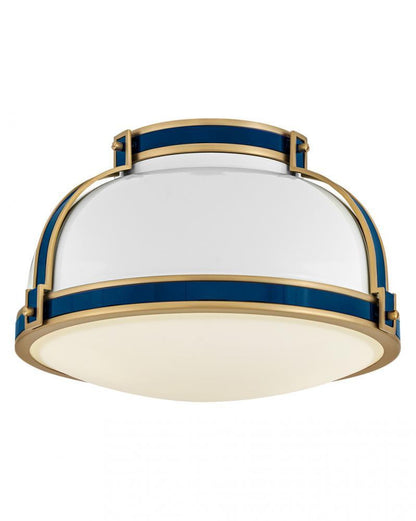 Hinkley Barton Medium Flush Mount Gloss White, Lacquered Brass, Vivid Navy 14.25"W x 8.5"H x 14.25"L