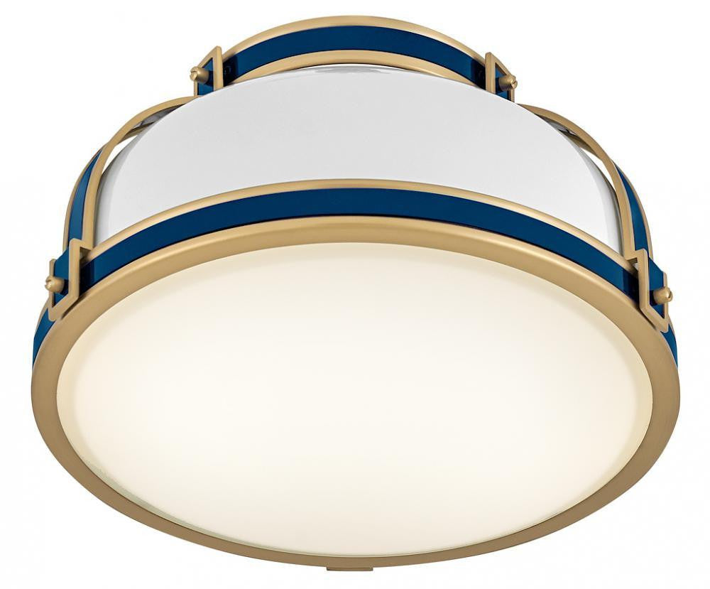 Hinkley Barton Medium Flush Mount Gloss White, Lacquered Brass, Vivid Navy 14.25"W x 8.5"H x 14.25"L