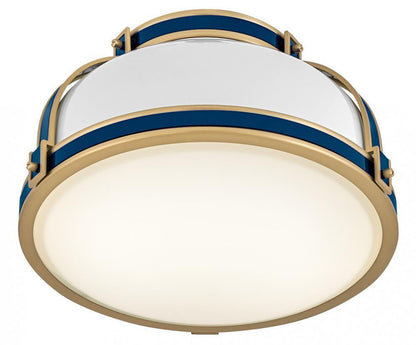 Hinkley Barton Medium Flush Mount Gloss White, Lacquered Brass, Vivid Navy 14.25"W x 8.5"H x 14.25"L