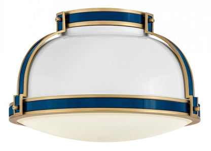 Hinkley Barton Medium Flush Mount Gloss White, Lacquered Brass, Vivid Navy 14.25"W x 8.5"H x 14.25"L