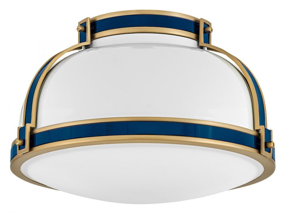 Hinkley Barton Medium Flush Mount Gloss White, Lacquered Brass, Vivid Navy 14.25"W x 8.5"H x 14.25"L