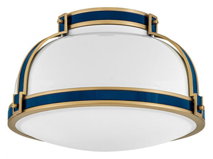 Hinkley Barton Medium Flush Mount Gloss White, Lacquered Brass, Vivid Navy 14.25"W x 8.5"H x 14.25"L