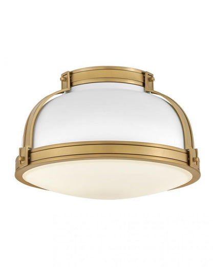 Hinkley Barton Medium Flush Mount Matte White, Lacquered Brass 14.25"W x 8.5"H x 14.25"L