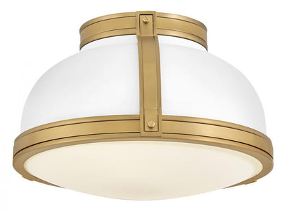 Hinkley Barton Medium Flush Mount Matte White, Lacquered Brass 14.25"W x 8.5"H x 14.25"L