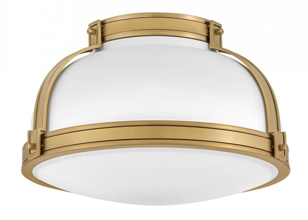 Hinkley Barton Medium Flush Mount Matte White, Lacquered Brass 14.25"W x 8.5"H x 14.25"L