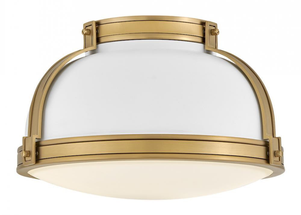 Hinkley Barton Medium Flush Mount Matte White, Lacquered Brass 14.25"W x 8.5"H x 14.25"L