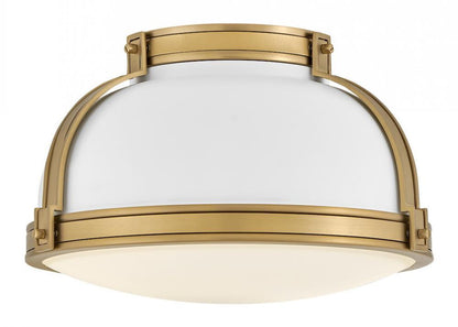 Hinkley Barton Medium Flush Mount Matte White, Lacquered Brass 14.25"W x 8.5"H x 14.25"L
