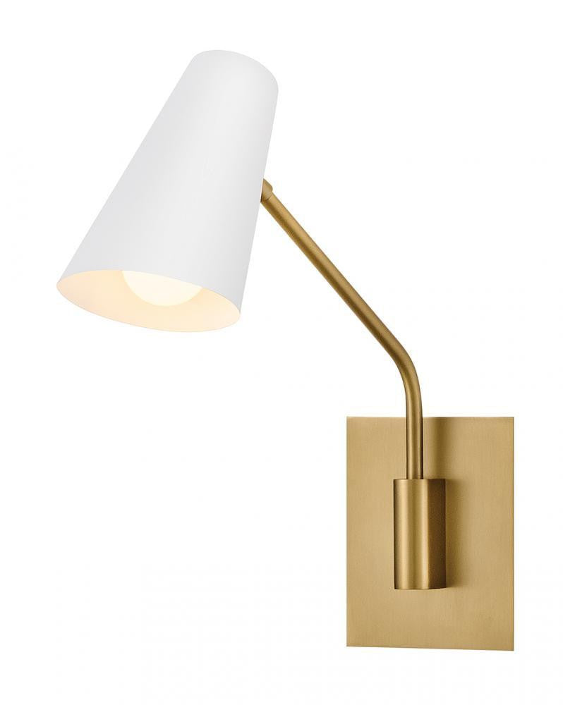 Hinkley Bray Medium Swing Arm Single Light Sconce Lacquered Brass with Chalk White