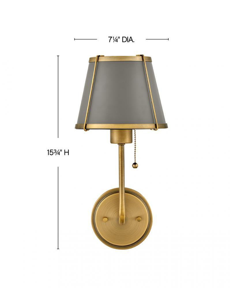 Hinkley Clarke Medium Single Light Sconce Lacquered Dark Brass, Dark Matte Grey 7.25"W x 15.75"H x 8.75"L Metal Shade