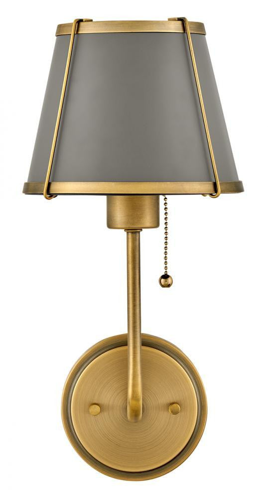 Hinkley Clarke Medium Single Light Sconce Lacquered Dark Brass, Dark Matte Grey 7.25"W x 15.75"H x 8.75"L Metal Shade