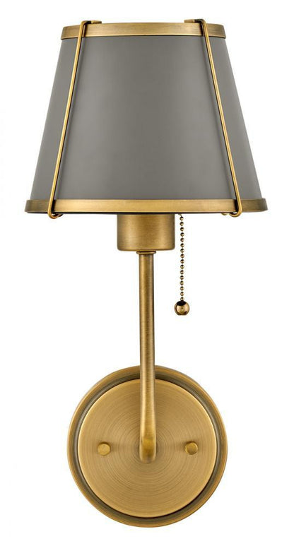 Hinkley Clarke Medium Single Light Sconce Lacquered Dark Brass, Dark Matte Grey 7.25"W x 15.75"H x 8.75"L Metal Shade