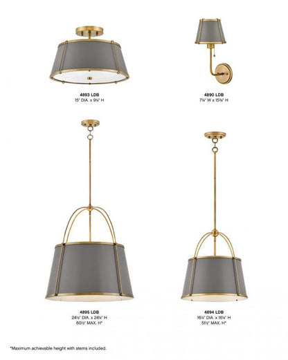 Hinkley Clarke Medium Single Light Sconce Lacquered Dark Brass, Dark Matte Grey 7.25"W x 15.75"H x 8.75"L Metal Shade