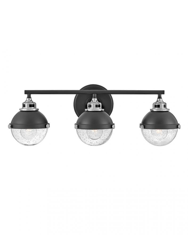 Hinkley Fletcher Bath Vanity Light, 3-Light, Black with Chrome Accents, 25"W (5173BK-CM 9U2AM)