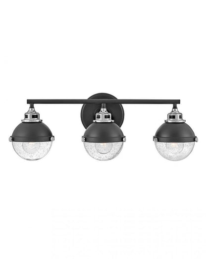 Hinkley Fletcher Bath Vanity Light, 3-Light, Black with Chrome Accents, 25"W (5173BK-CM 9U2AM)
