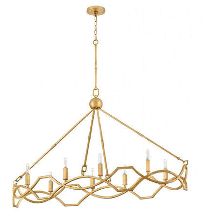 Hinkley Leona Medium Eight Light Linear Chandelier Distressed Brass, Gold
