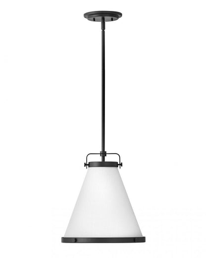 Hinkley Lexi Mini-Pendant, 1-Light, Black, Off-White Textured Shade, 13.5"W (4997BK 9U2A5)
