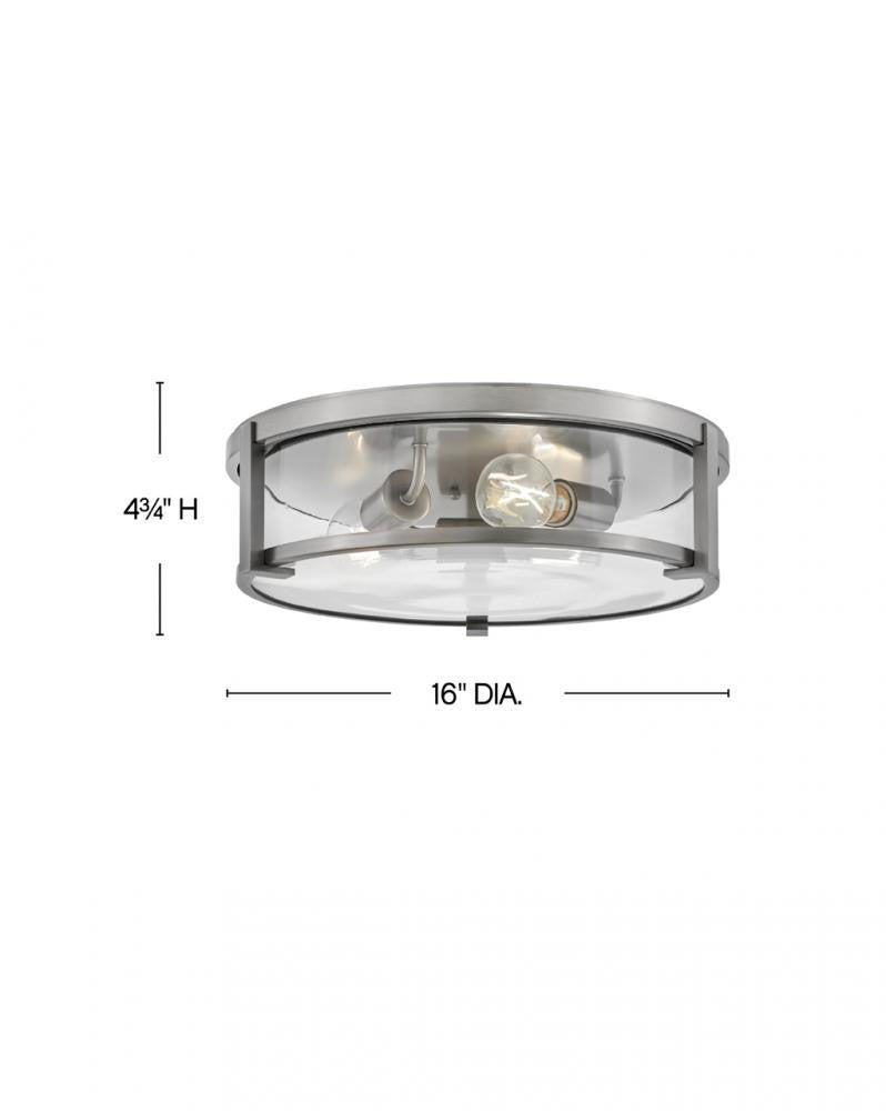 Hinkley Lowell Medium Flush Mount Antique Nickel Clear Glass