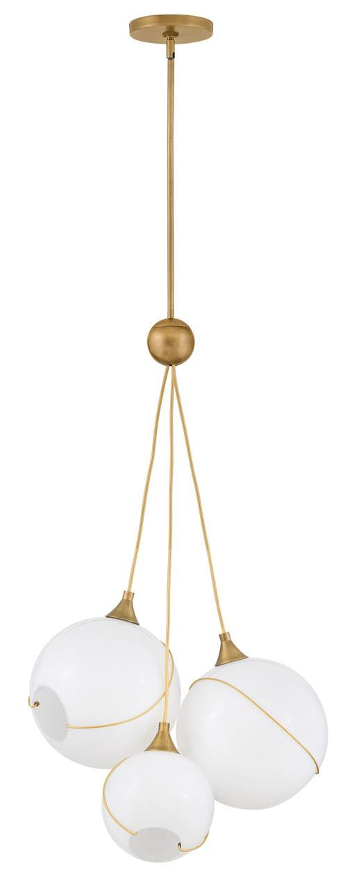 Hinkley Skye Large Three Light Pendant Heritage Brass Cased Opal