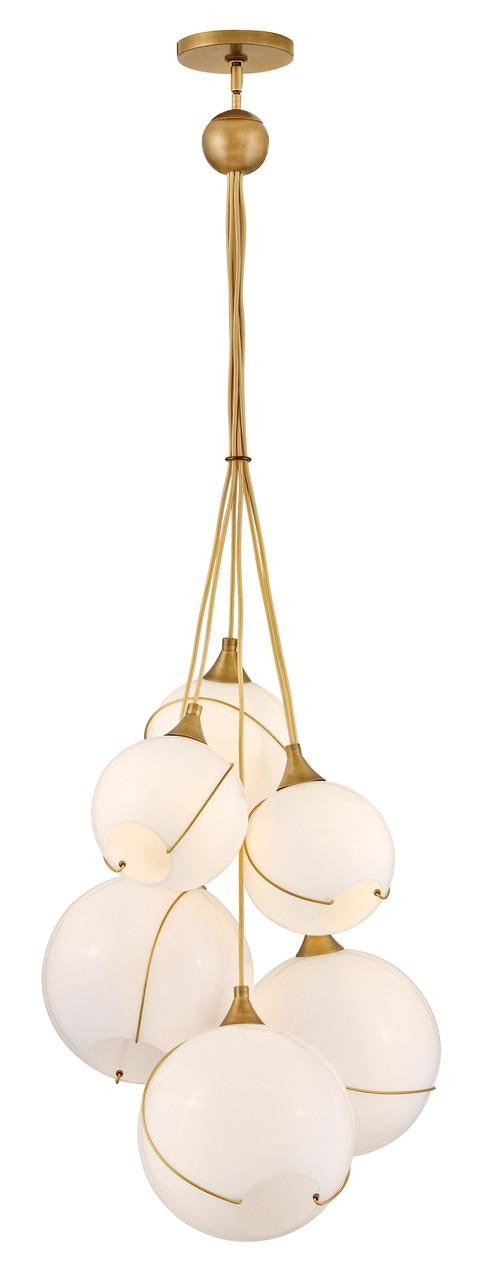 Hinkley Skye Medium Six Light Multi Tier Chandelier Heritage Brass Cased Opal