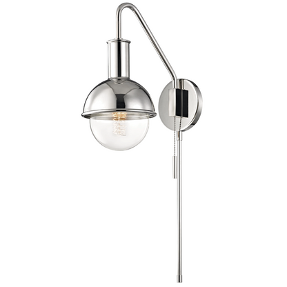 Mitzi by Hudson Valley Lighting Riley Wall Sconce with Plug Nickel, Polished Nickel