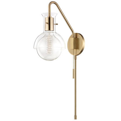 Mitzi by Hudson Valley Lighting Riley Wall Sconce with Plug Brass, Antique Brass, Aged Brass