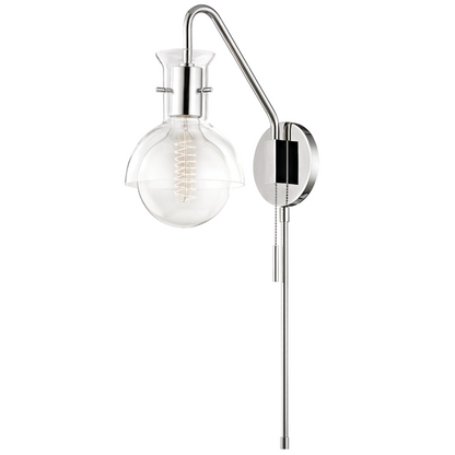 Mitzi by Hudson Valley Lighting Riley Wall Sconce with Plug Nickel, Polished Nickel