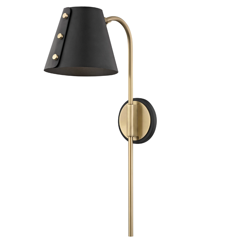 Mitzi by Hudson Valley Lighting Meta Wall Sconce With Plug Aged Brass, Black