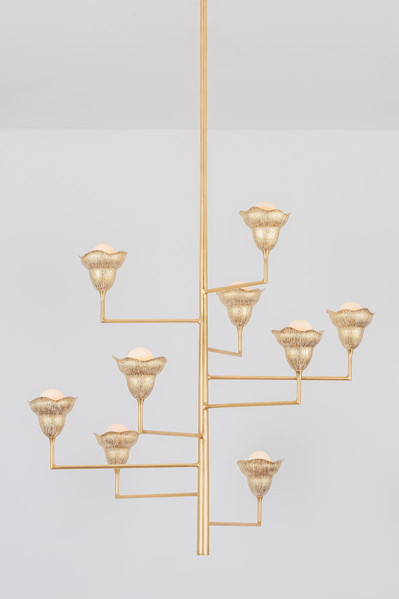 Hudson Valley Alora 9-Light Chandelier Vintage Gold Leaf detail view 3