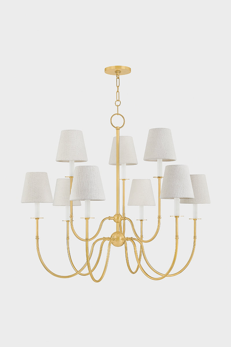 Hudson Valley Amina 9-Light Chandelier in Aged Brass, room setting 1