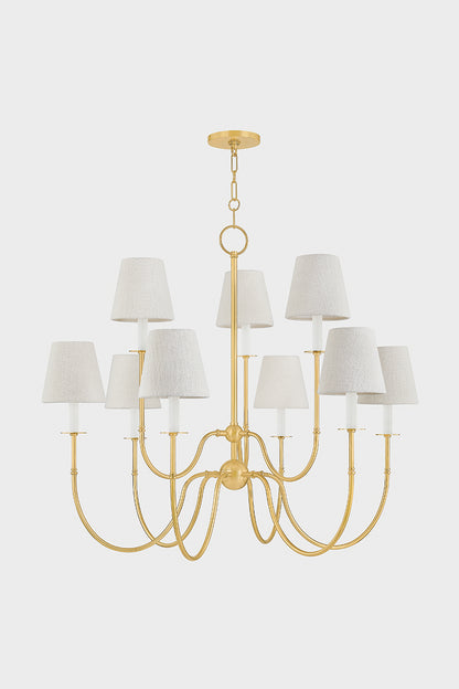 Hudson Valley Amina 9-Light Chandelier in Aged Brass, room setting 1