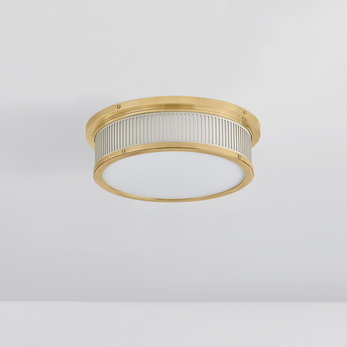 Hudson Valley Ashdown Round Flush Mount in Aged Brass / Off White, alternate view 1